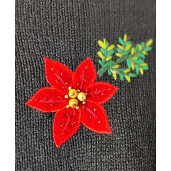 VTG 90s Christmas Sweater Cardigan L Design Originals Studio Joy Poinsettias - Picture 8 of 15